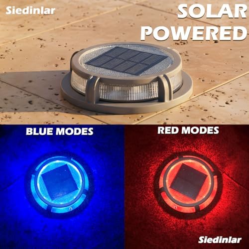 SIEDiNLAR Solar Deck Lights Outdoor 2 Modes 16 LEDs, 4 Pack, Blue/Red Light - Image 2