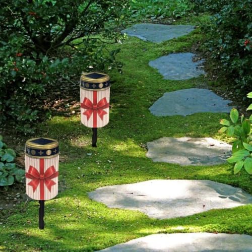 Poceacles Holiday Cemetery Candle Grave Lights Outdoor Waterproof Decoration Pathway Lights Garden Solar Candle for Christmas Holiday Party Decor, Red Bow Stripes, 6 Pack - Image 4