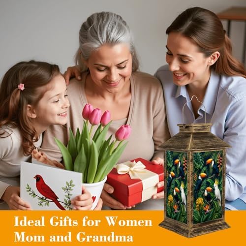 Solar Lantern Outdoor Waterproof Exotic Trees Wild Bird Parrots Toucans Birds Tropical Painting Garden Decor LED Hanging Solar Lights Tabletop Lamp Gifts for Women Mom Outside Yard Patio Porch - Image 4
