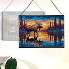Moose Wading Through Shimmering Lake Rectangular Stained Glass Suncatcher – Hanging Window Panel with Animal & Nature Scene – Vibrant Glass Art Gift for Wildlife, Fantasy, Nature Lovers OAlBEX - Image 3