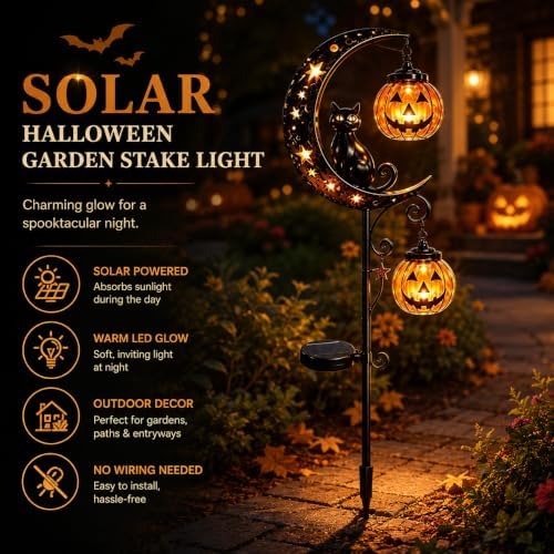 New Pumpkin Moon Garden Stake Light, Black Cat Garden Stake Light，C - Image 2