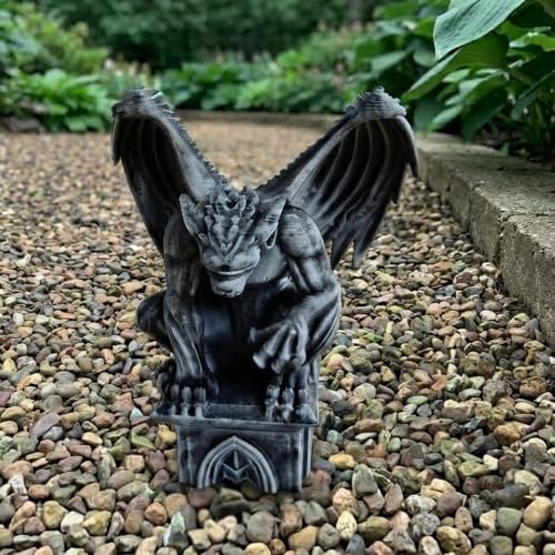 OLOMA Gothic Gargoyle Concrete Garden Statue Mythic Creature Sculpture Outdoor Yard Decor Handmade Guardian Figurine Patio Lawn Ornament Fantasy Architectural Accent Halloween Decor - Image 5