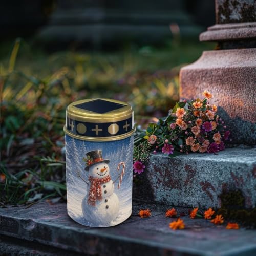Poceacles Outdoor Solar Lights Solar Grave Candle Outdoor Waterproof Cemetery LED Candles for Cemetery Lawn Porch Christmas Winter Holiday Decor, Snowman Tree Pattern, Pack of 4 - Image 3