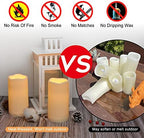 Flameless Candles 4" 5" 6" Outdoor Indoor Pillars Battery Operated Flickering Candles Include 10-Key Remote Timer 400+ Hours by 2 AA Batteries (Ivory Candle - Warm light, 3"D x 6" H - 12 Pack) - Image 4