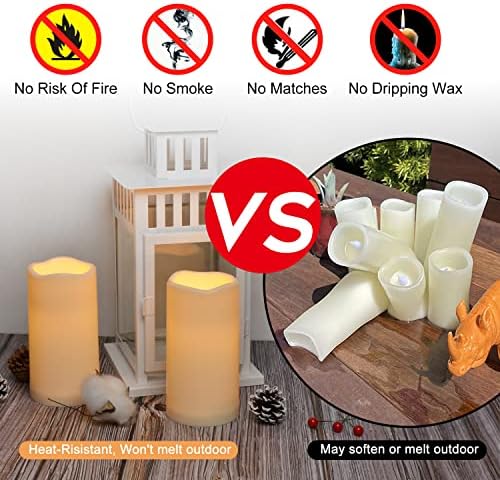 Flameless Candles 4" 5" 6" Outdoor Indoor Pillars Battery Operated Flickering Candles Include 10-Key Remote Timer 400+ Hours by 2 AA Batteries (Ivory Candle - Warm light, 3"D x 6" H - 12 Pack) - Image 4