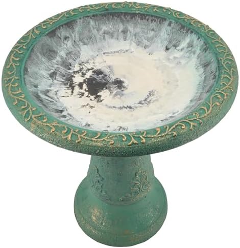 Arcadia Garden Products BB04 Fiberclay Bird Bath Outdoor Garden Decor, Antique Vintage Weather Resistant Water Bowl for Backyard and Patio and, 20-inch Tall, Green - Image 4