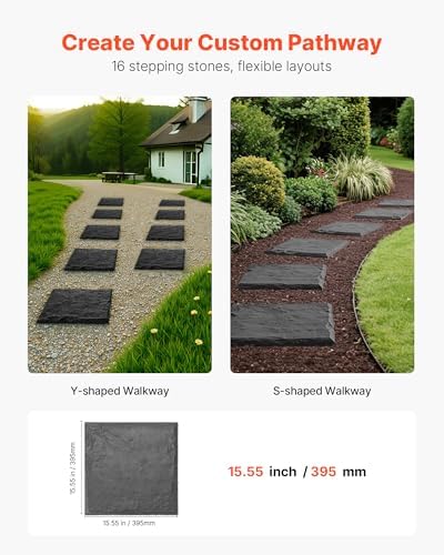 VEVOR Garden Stepping Stones, 16Pcs 15.5 x 15.5 in, Decorative Stepping Stones with Stakes, Weather-Resistant Plastic Pathway Pavers, Smooth Surface, Outdoor Walkway for Lawn Patio Landscape, Grey - Image 6