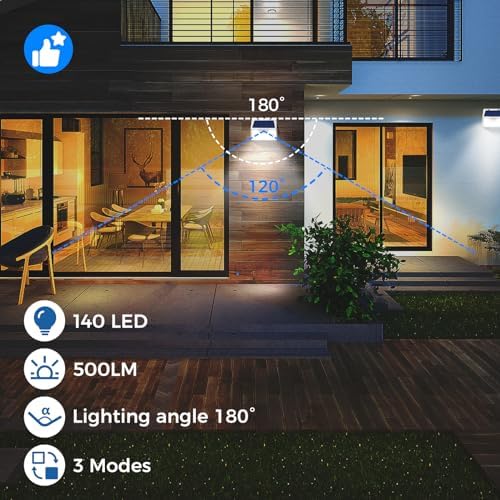 Peasur Solar Lights Outdoor Waterproof, 6Pack 140LED Bright Motion Sensor Security Lights 3 Modes, Solar Powered Fence Wall Light for Garden Yard Outside(Cool White) - Image 4