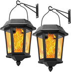 Solar Lanterns Outdoor Waterproof, Hanging Solar Lights with Glass Shade - 2 Pack LED Metal Wall Mount Outdoor Light for Yard/Garden/Patio - Flame by TEKLAPS