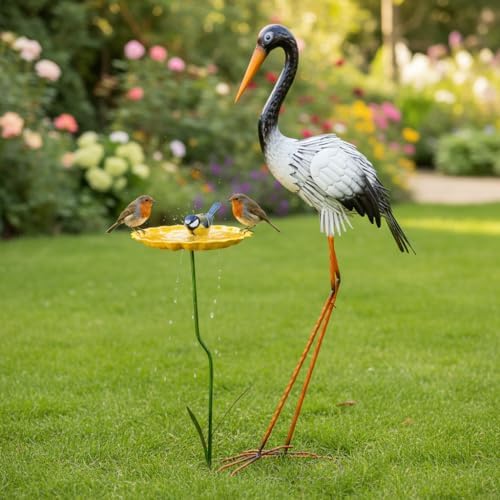 39" Large Heron Garden Statue,Crane Outdoor Statues with Leaf Tray - Image 3