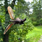 Candlestock Turtle Wind Spinner, Handmade Wooden Hanging Garden Decor with Feather Tails, 34-Inch Animal Mobile for Porch and Patio - Image 2