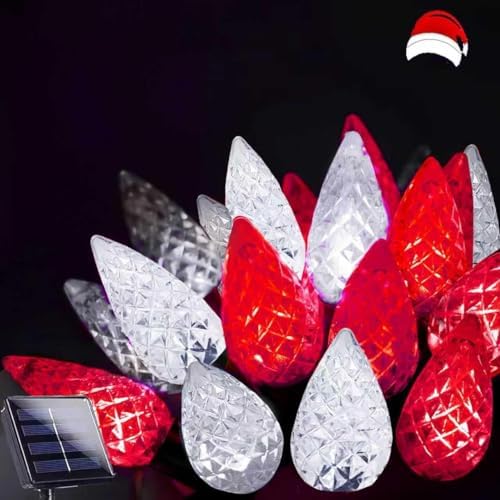 C6 Solar Christmas Lights Outdoor 33FT 100 LED String Lights Red White by EEW