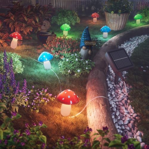 BITPOTT Solar Led Mushroom Garden Lights, 9 Pack, 8 Modes, Multicolor, IP65 by BITPOTT