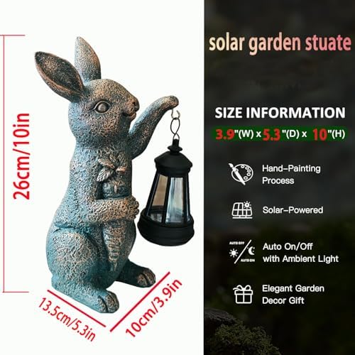 Solar Garden Statues -Rabbit Lantern Outdoor Handmade Resin Statue with LED Light, Cute Carrot Holder for Patio, Yard, Gift Ideas (rabbit2) - Image 5