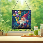 Gnome with Soap Bubbles Stained Glass Suncatcher – Square Hanging Window Panel for Home or Greenhouse – Whimsical Glass Art Gift for Garden Lovers, Christmas, Halloween, Father Days uZVOjS - Image 2