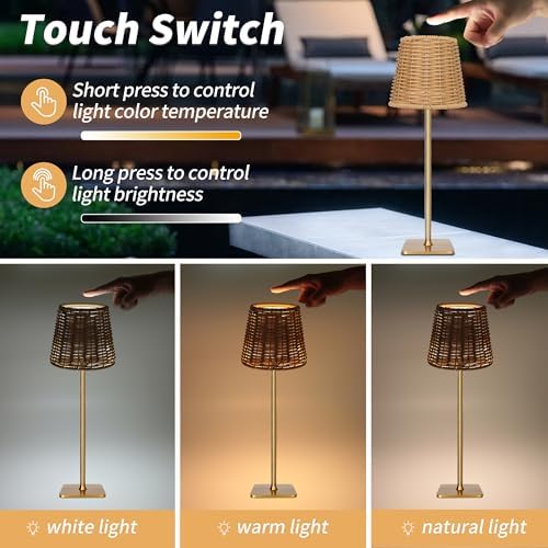 Mr. White Outdoor Waterproof Cordless Set of 2 Rechargeable Portable Top Touch Battery Operated Powered LED Table Lamp Desk Lamp Lights for Restaurant Kitchen Patio Dinner Dining (Gold 2 Pack) - Image 4