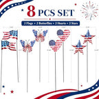 8 Pcs 4th of July Decorations Outdoor,Patriotic Metal Stars Butterflies Hearts Flags Decorative Garden Stakes for Independence Day 250th Anniversary,Americana Yard Signs Decor for Garden Lawn Porch - Image 2