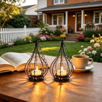 Hanging Solar Lanterns 4 Pack Outdoor Waterproof, Teardrop Wire Cage Beaded Vintage Candle Lantern with 4 Solar Tea Lights, Hanging Solar Lights for Outside Tree Patio Garden Backyard Porch Yard - Image 2