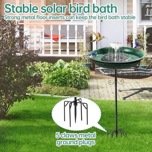 Solar Powered Bird Bath with Fountains for Hummingbirds,Stable Stylish Design with 5-Prong Base Stake Metal Bird Bath for Outside Yard Lawn Patio Garden - Image 5