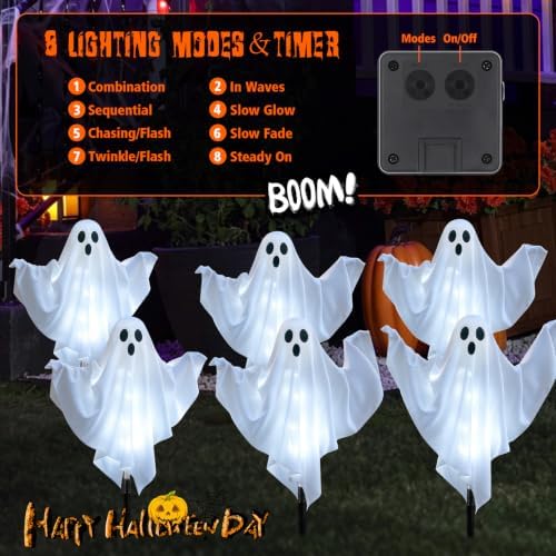 6-Pack Solar Ghost Lights for Halloween Decorations Outdoor Cool White - Image 3