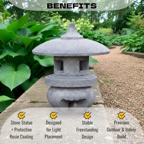 OLOMA Stone Yukimi Japanese Lantern Outdoor Sculpture Concrete Pagoda Garden Statue Asian Ornament Zen Garden Figurine Patio Porch Lawn Shrine Accent - Image 2