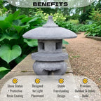 OLOMA Stone Yukimi Japanese Lantern Outdoor Sculpture Concrete Pagoda Garden Statue Asian Ornament Zen Garden Figurine Patio Porch Lawn Shrine Accent - Image 2