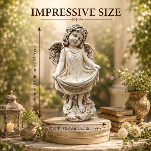 21" Resin Angel Statue, Outdoor Garden Statue Cherub Decor with Wings - Image 2