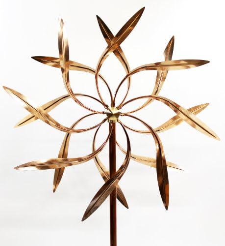Large Kinetic Copper Dual Spinner - Dancing Willow Leaves Jumbo Version (3-ft Across, 9-ft Tall) by StanwoodWindSculpture