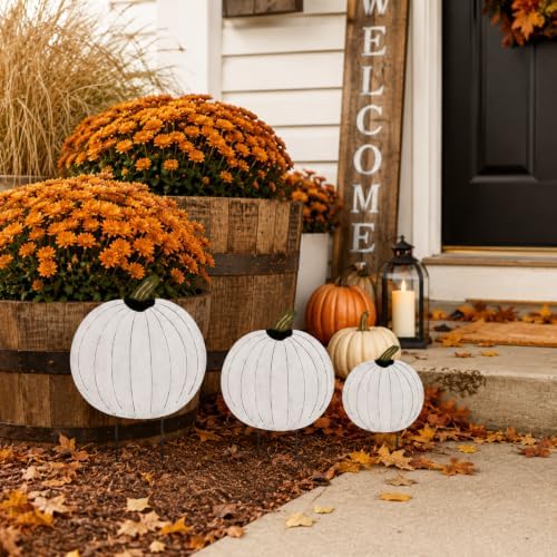 GlikCeil 3 Pcs Fall Decor Outdoor Rustic Pumpkin Stakes, Fall, White - Image 5