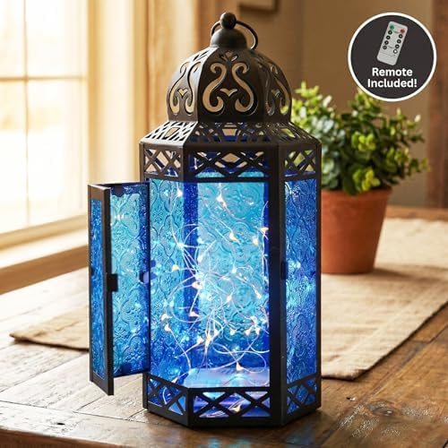 Vela Lanterns Decorative Indoor Fairy Light Candle Holder, Blue, L - Image 6
