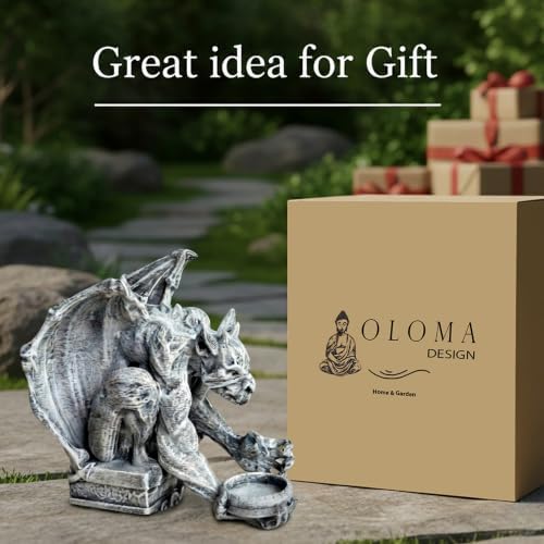 OLOMA Guardian Gargoyle Hold Bowl Concrete Statue Handmade Outdoor Gothic Fantasy Sculpture Cement Bird Feeder Mythical Creature Yard Ornament Patio Lawn Porch Decor Weather Resistant Cement Figure - Image 4