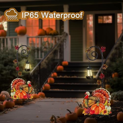 WAIU Solar Turkey Pumpkin Metal Garden Stake Lights, Outdoor Fall Thanksgiving Decor for Lawn Courtyard Yard - Image 3