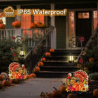 WAIU Solar Turkey Pumpkin Metal Garden Stake Lights, Outdoor Fall Thanksgiving Decor for Lawn Courtyard Yard - Image 3