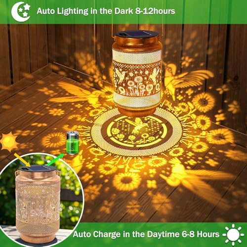 2 Pack Hummingbird Solar Lanterns Outdoor Waterproof Garden Decor, Birthday Gifts for Women Mom Grandma, Metal Hanging Solar Lights for Yard Patio Pathway Backyard Porch - Image 3