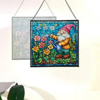 Gnome with Watering Pot Stained Glass Suncatcher – Square Hanging Window Panel for Home or Greenhouse – Whimsical Glass Art Gift for Garden Lovers, Christmas, Halloween, Father Days kgoPbt - Image 4