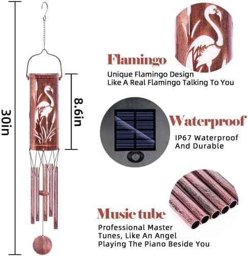 FSVGYY Solar Flamingo Wind Chime 30 Inch Metal Outdoor Hanging Light - Image 4