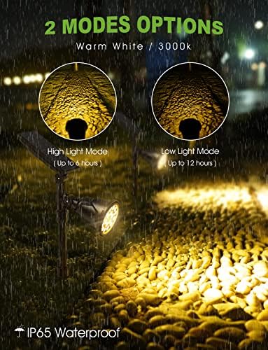 DBF Solar Lights Outdoor, 600LM Solar Spotlights Outdoor Waterproof, 2 Brightness Mode Adjustable 18 LED Flag Pole Light for Garden Yard Patio Landscape Driveway Garage Pool(Warm White, 2 Pack) - Image 3