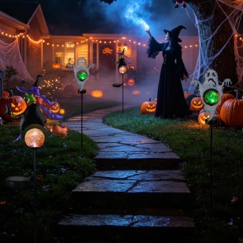Solar Halloween Garden Stake Light 2 Pack Witch & Ghost Decorations - Image 6