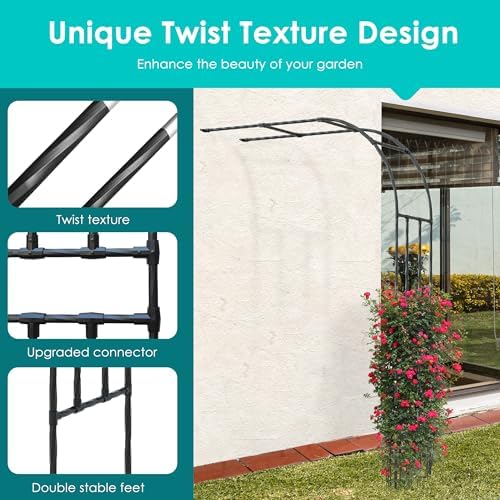 Twira Half Garden Arch Trellis, 7.9FT Tall Pre-Assembled Metal Arbor Black - Image 3