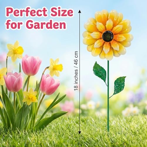3pcs 18inch Metal Flower Decorative Garden Stakes & Wind Spinner for Outdoor, Colorful Yard Art Garden Decorations for Outside Lawn Porch Pathway Patio. - Image 3