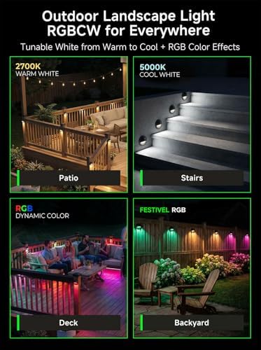 Low Voltage RGBCW Smart Deck Lights, 12V Bluetooth Mesh Black Outdoor Landscape Lighting with App & Remote Control, Replaceable G4 Bulb, IP65 Waterproof Aluminum for Step Stair Fence, 4 Pack - Image 5