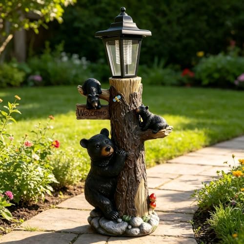 19 Inches Bear Statue Welcome Sign Garden Statue with Solar Lights - Image 3