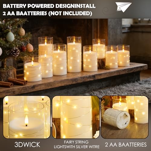 kakoya Flameless LED Candles with Timer 12 Pc Flickering Flameless Candles for Romantic Ambiance and Home Decoration Stable Acrylic Shell,with Embedded Star String，Battery Operated Candles(White) - Image 3