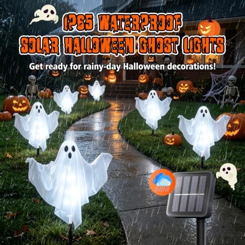 6-Pack Solar Ghost Lights for Halloween Decorations Outdoor Cool White - Image 5