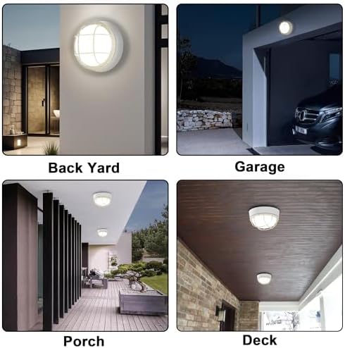 8” Bulkhead LED Light White Round,Nautical Outdoor Lights 8" LED Sauna Light Fxiture Outdoor White Round Nautical Bulkhead Lights 3000K,1500 Lumen,15W - Image 6