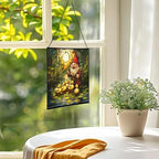 Gnome and Ducklings Stained Glass Suncatcher – Square Hanging Window Panel for Home or Greenhouse – Whimsical Glass Art Gift for Garden Lovers, Christmas, Halloween, Father Days IMzgZn - Image 3