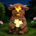 Solar Highland Cow Outdoor Statue, Garden Sculpture with Lighted Butterfly by Unknown