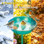 Mellbree Bird Bath for Outside 13", Metal Freestanding 13" Dia 39" H Lake Blue Gold Gilding Birdbath with Perch & Feeder Bowl, Multi-Functional for Garden Patio Yard Lawn Outdoor Decor - Image 5