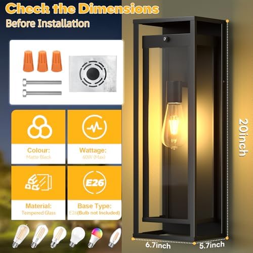 20in Large Outdoor Wall Light Dusk to Dawn Sconce Exterior Lighting Fixture - Image 3