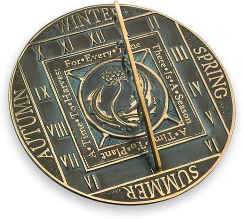 Season Cycle Sundial Solid Brass with Verdigris Highlights 10 Inch Diameter by Unknown